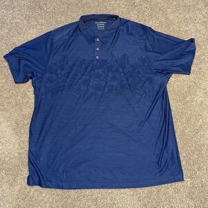 Tommy Bahama Island Zone Golf Polo Shirt Mens 2XLB Blue Floral Breathable Hawaii